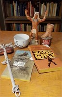 Wild West lot, Zane Grey paperback books, dishes