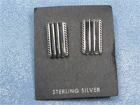 Navajo Dead Pawn Sterling Silver Earrings - Signed