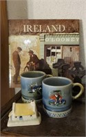 Irish lot, crosses, mugs, pottery house, book