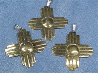 3 Navajo Brass Zia Pendants - Signed