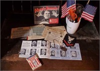 Patriotic lot, war ration books, Reagan book, JFK