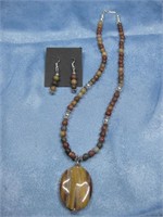 SW Earthtone Stone Bead Necklace & Earring Set