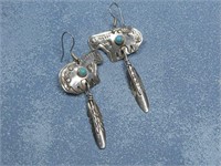 Navajo Sterling Silver Horse & Feather Earrings