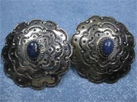 Navajo Nickel Silver & Blue Block Concho Earrings
