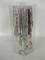 19" Tall Lucite 23 Necklace Holder Case W/Key