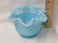 Fenton Basket Weave Vase w/ Open Lace Rim