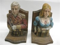 Pair 9" Tall Plastic & Wood Book End Figures