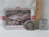 Ohio Art Tray, Iron Workers Buckle & Adv. Lighter