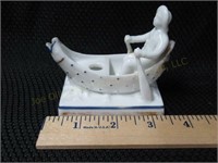 Porcelain Rowboat Figural Inkwell. Paint Wear
