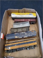 Flat of HO scale cars and parts