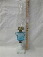 Vict. Oil Lamp w/ Blue Opalescent Thumbprint Font