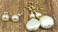 2 Pairs Of Pearl Earrings 1 Gold Filled