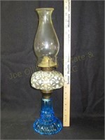 Vict Oil Lamp Blue Base & Opal. Snowflake