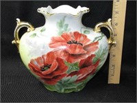 Limoges H.P. Pillow Vase w/ Poppies