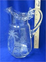 Hand Blown Vict. Etched Glass Water Pitcher