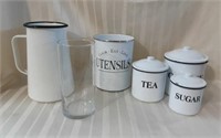 Enamel canisters and Pitcher