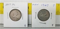 1947 Canada 25 Cent & 1947 Maple Leaf 25 Cent