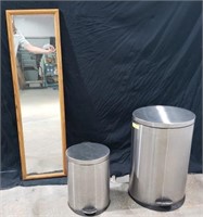 2 Stainless Trash Cans & Mirror K15D