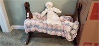 Doll Cradle w/ Crocheted Blanket & Doll