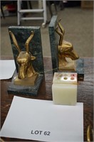 pr. bookends-solid brass antelope on marble base &