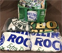4 Rolling Rock Beach towels, cooler bag