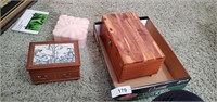 Wooden Music Box, (2) Jewelry Boxes