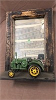 John Deere mirror w/tin tractor 16.5”x12”