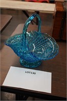 large blue glass basket-fruit design