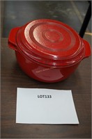 old cast iron & red enamel cooker