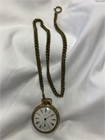 Waltham Brass Pocket Watch w Brass Chain