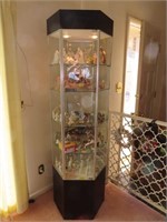 HEXAGONAL CURIO CABINET WITH GASS SHELVES