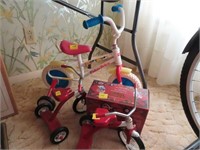 3 MINATURE TRICYCLES AND FISHER PRICE