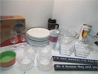 Kitchenware Lot with Table Cloth