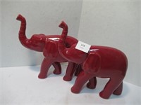 Ceramic Red Elephants 10"L x 9"H - Good Condition