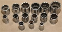 15 Snap-On 1/2" dr sockets, all 12 pt except 1;