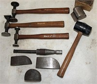 3 Snap-On body hammers, 2 Snap-On & other dollies