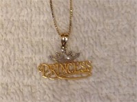 14K Gold Princess Pendant on 14K Chain
