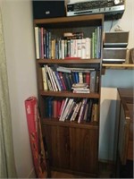 Group of 3 wood shelves. Items on shelves not