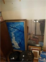 Oil painting, mirror, and misc pic frames