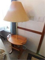 Oak lamp table with built in lamp and magazine
