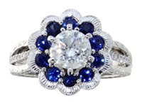 14kt Gold Round 1.89 ct Sapphire & Diamond Ring