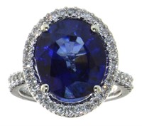 14kt Gold Oval 9.71 ct Sapphire & Diamond Ring