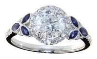 14kt Gold Round 1.90 ct Sapphire & Diamond Ring