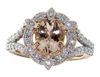 14K Rose Gold 2.20 ct Morganite and Diamond Ring