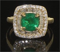 14kt Yellow Gold 2.20 ct Emerald & Diamond Ring