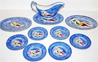 M.E.W. (10) Peafowl Spatter Gravy, Oval Platters,
