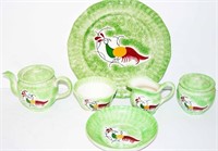 M.E.W. (7) Peafowl Spatter Cup, Saucer, Teapot, S
