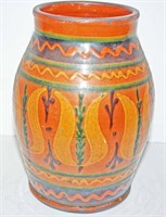 Shooner 8.5"H Redware Tulip & Squiggle Storage Jar