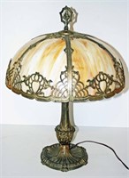 Cast Metal Carmel Slag Glass Dome Table Lamp