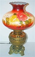 Brass Floral Painted Half Shade Table Lamp 23"H